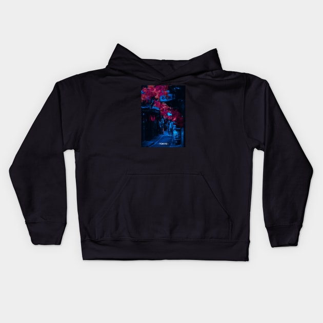 Tokyo Street Neon Synthwave Kids Hoodie by JeffDesign